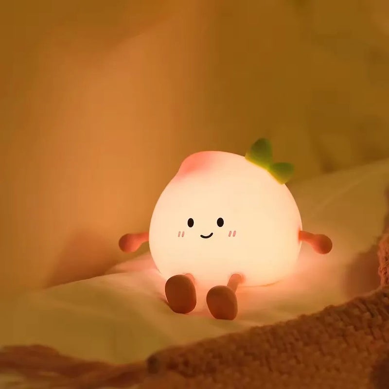 Bluejw Cute Peach Night Light - Rechargeable Silicone LED Nursery Nightlight with 7 Colors, Tap Control Bedside Lamp for Kids Bedroom - Christmas Gift - Image 2